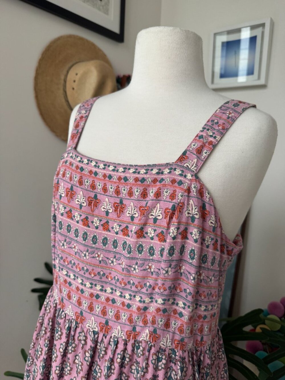 Knox Rose Paisley Floral Tiered Smocked-Back Peasant Maxi Dress M Medium - Picture 4 of 14